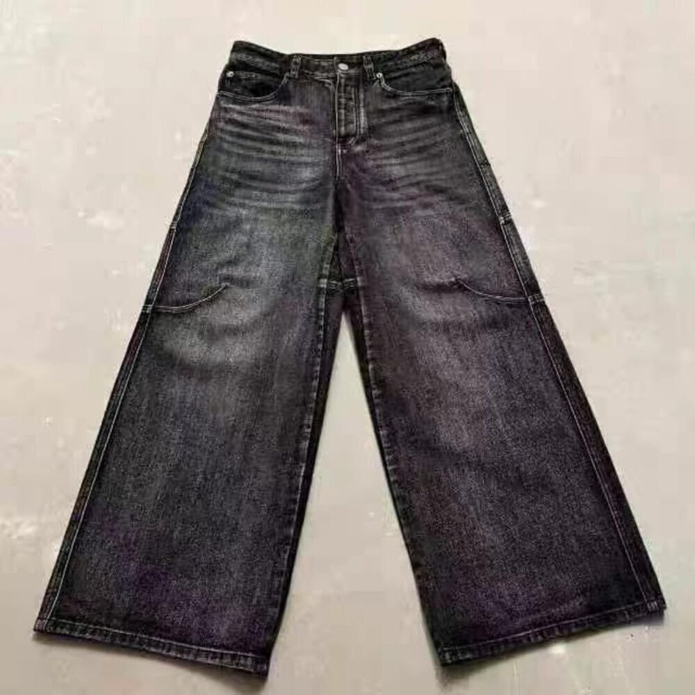 Men's Wide Leg Gothic Jeans High Rise Loose Fit Casual Fashion Durable - Picture 7 of 7